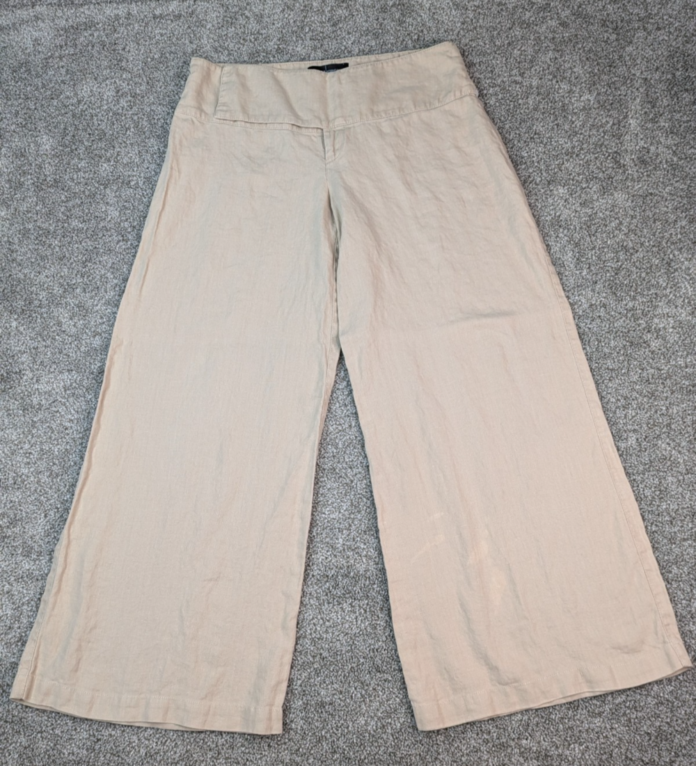 Moda International Pants Womens 6 Tan Linen Wide Leg Palazzo Gaucho Boho Harem